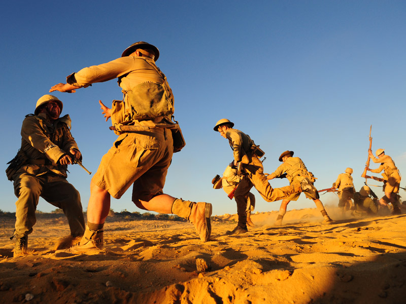 Australian soldiers fighting the enemy in the north african desert